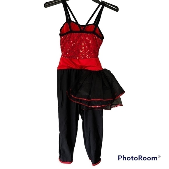 Revolution Dancewear "Lose Yourself to Dance" costume red & black sequins, MC. - Picture 2 of 16